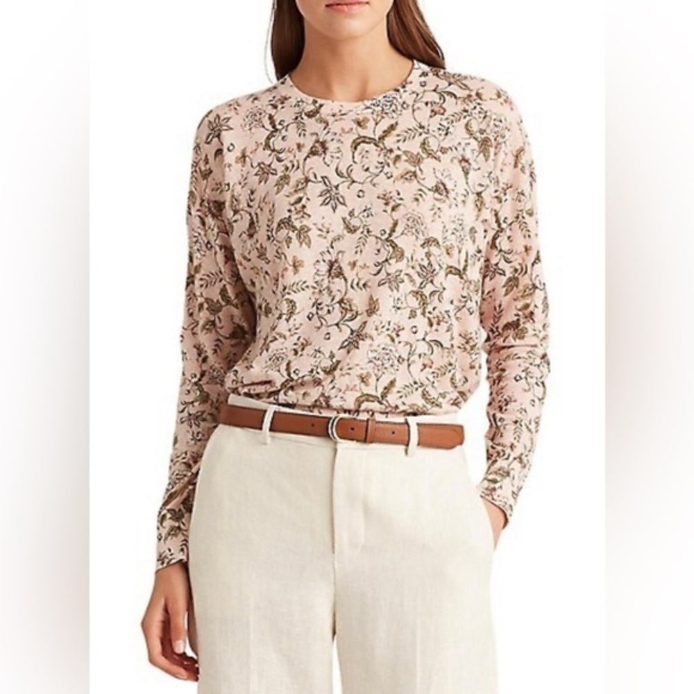 Lauren Ralph Lauren Cotton & Linen-Blend Floral Sweater